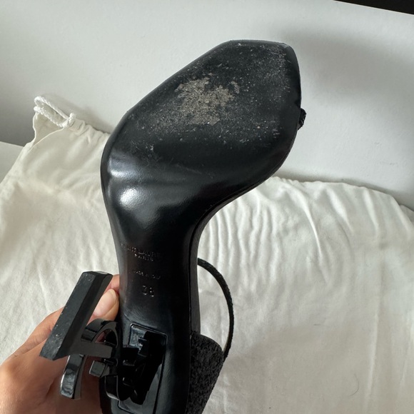Yves Saint Laurent, YSL letter heel, YSL Opyum 110 Heels in Glitter/Black - Picture 12 of 15